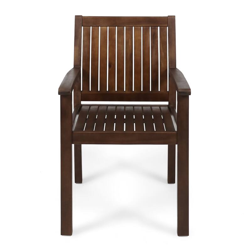 Acacia Wood Dining Chairs Set of 2 Dark Brown Rustic Outdoor Patio Furniture