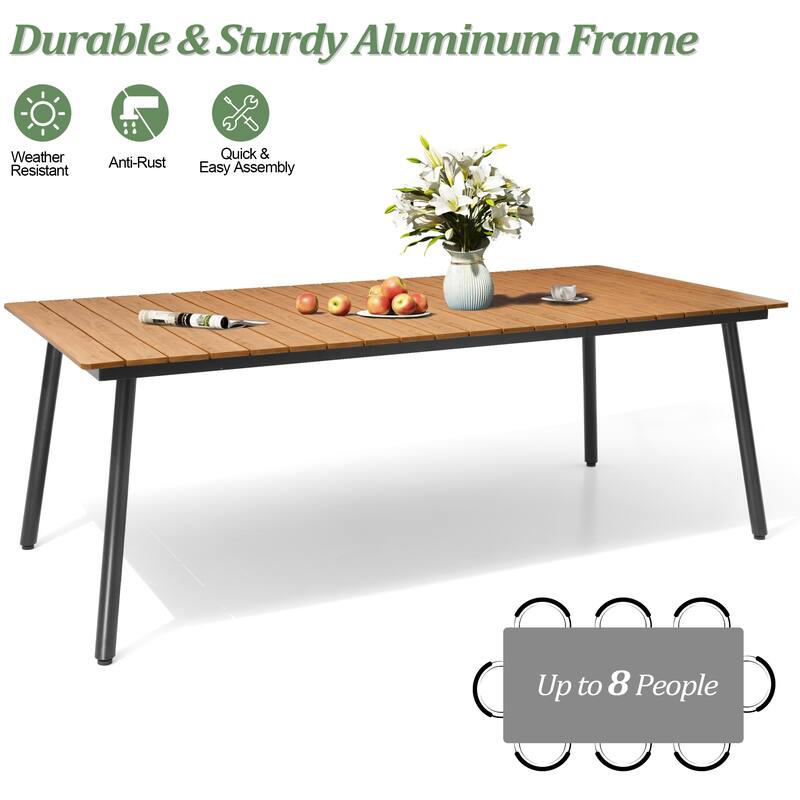 Outdoor 7 PC- Patio Rectangular Aluminum Dining Table Set with Umbrella Hole with Rattan Chair