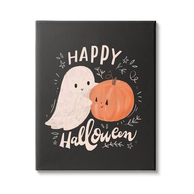 Stupell Industries Happy Halloween Smiling Ghost Pumpkin Canvas Wall Art by Loni Harris