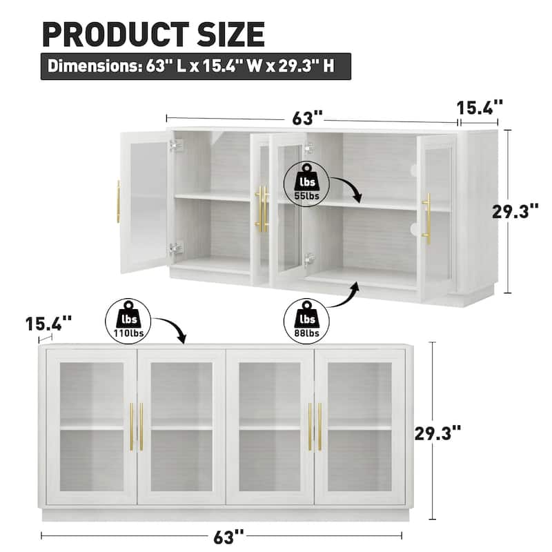 Modern Glass Door Buffet Cabinet with 4 Doors