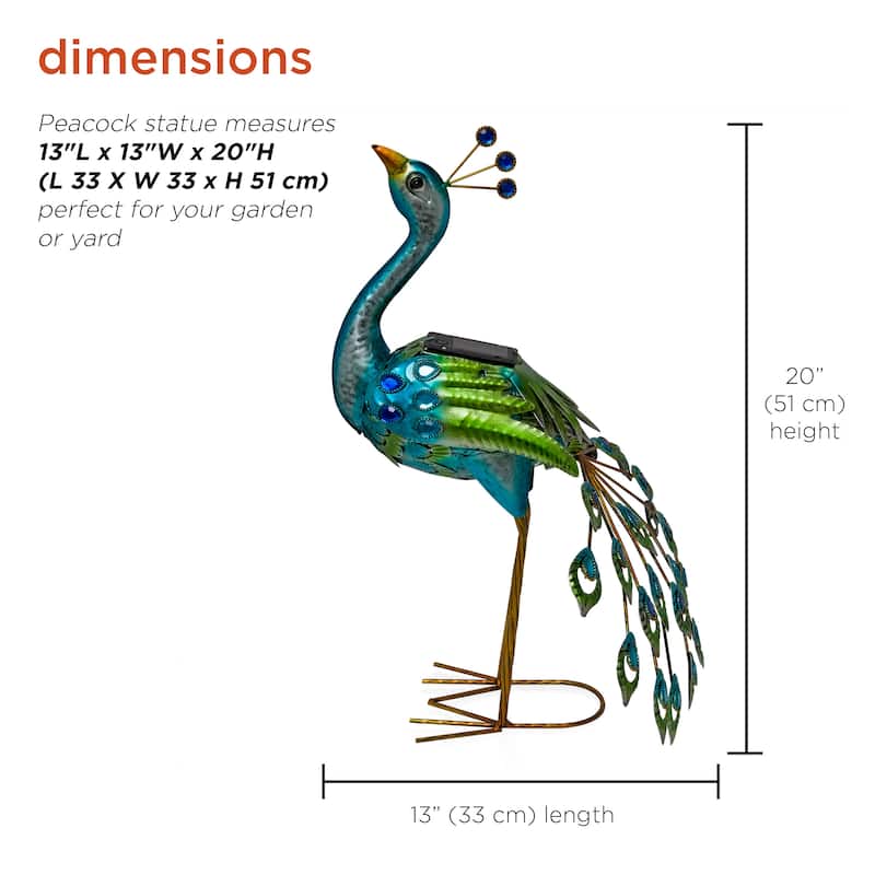 Alpine Corporation Tall Outdoor Metallic Peacock Standing Yard Statue Decoration, Multicolor
