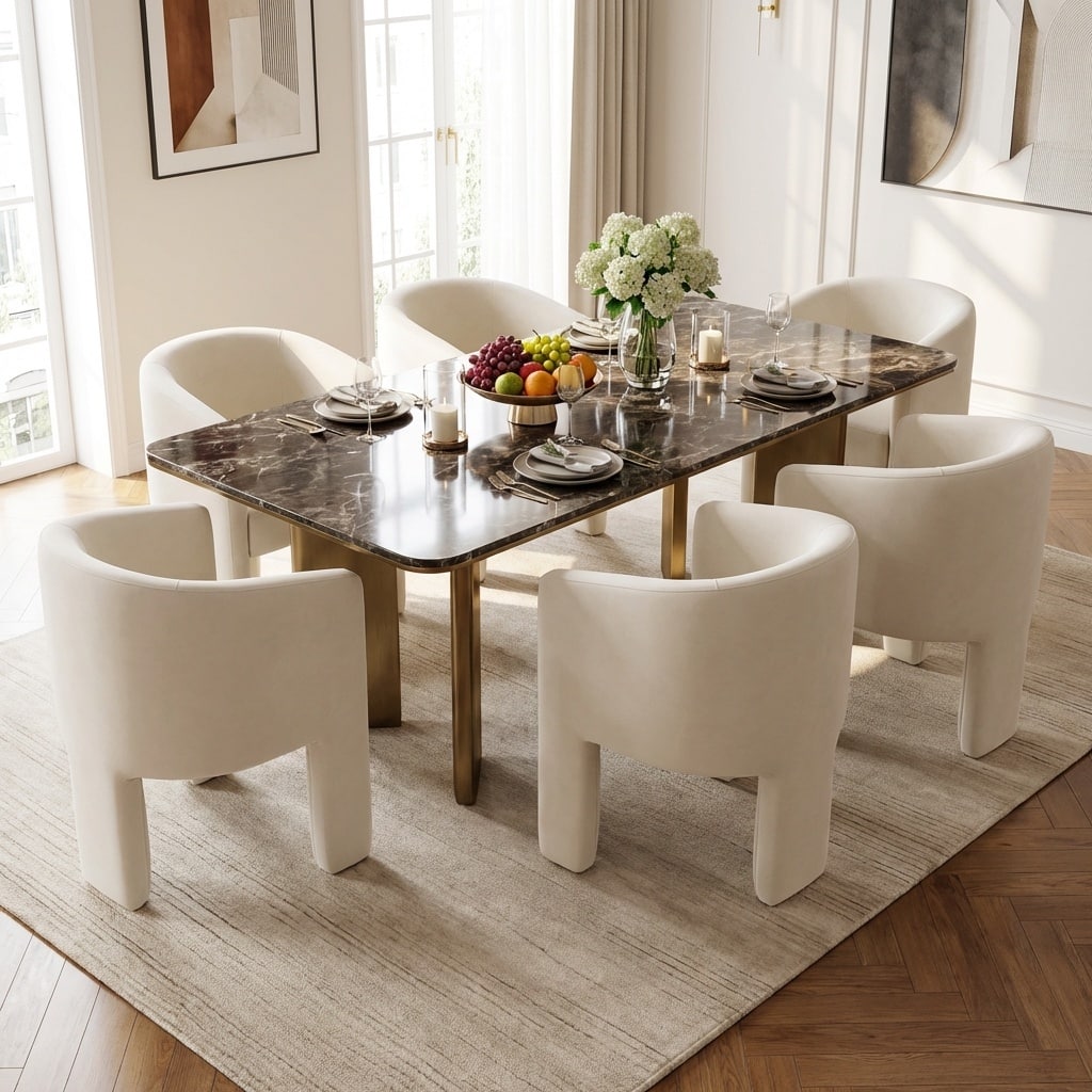 SEYNAR Modern Velvet Dining Chair, Upholstered Barrel Chair with Unique Solid Base for Living Room Soft Club Chair Set of 6