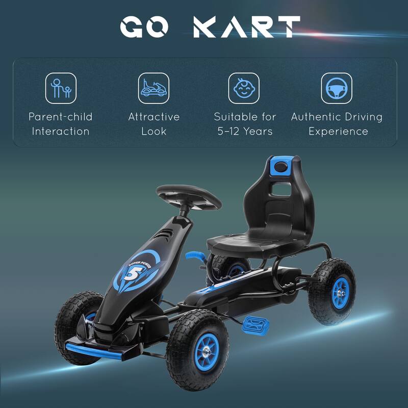 Pedal Go Kart for Kids 5-12 Years, Ergonomic Seat, Suspension System & Handbrake, Rubber Wheels
