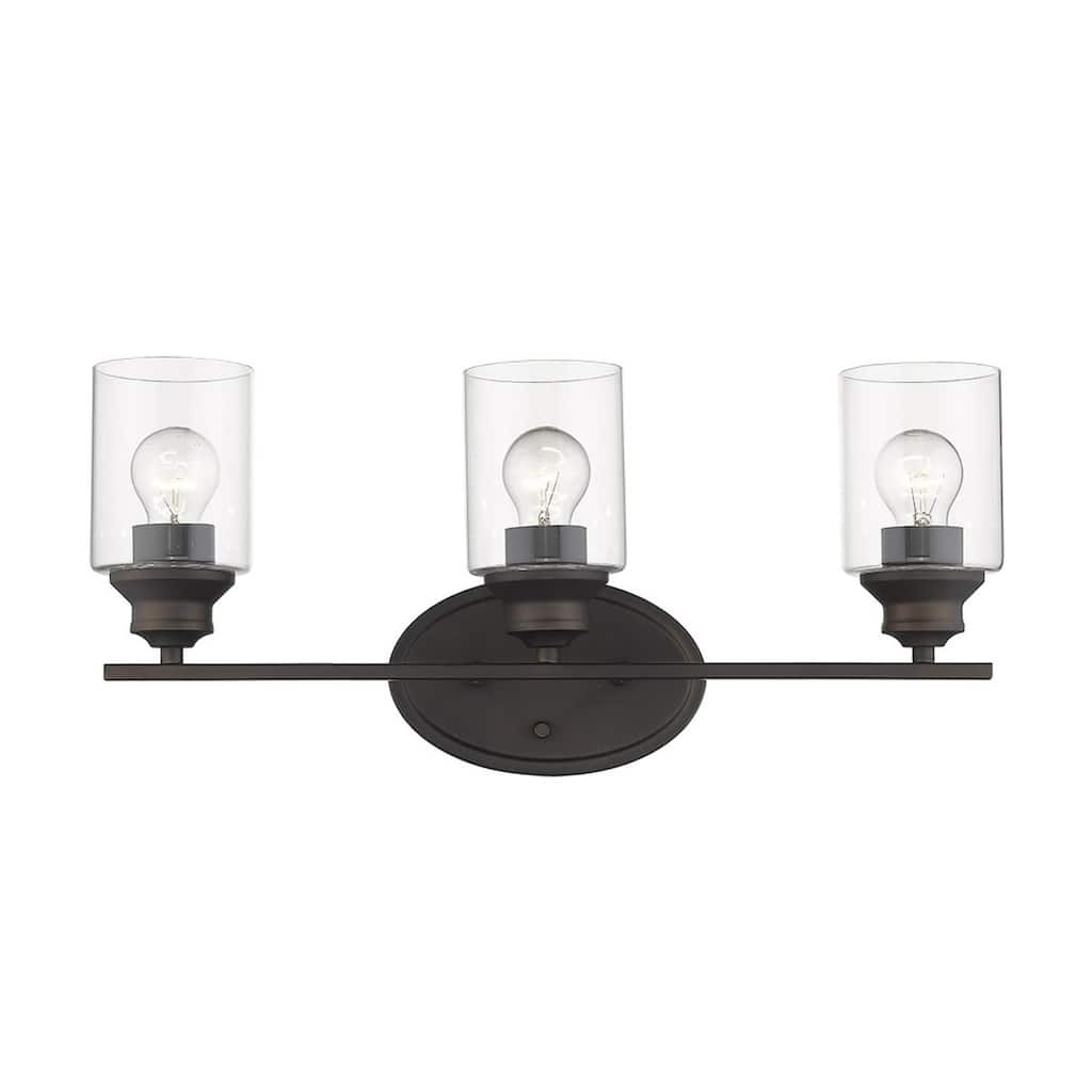 3-Light Hardwired Bathroom Wall Fixture in Bronze Finish with Clear Glass Shade Dimmable Reversible Mounting