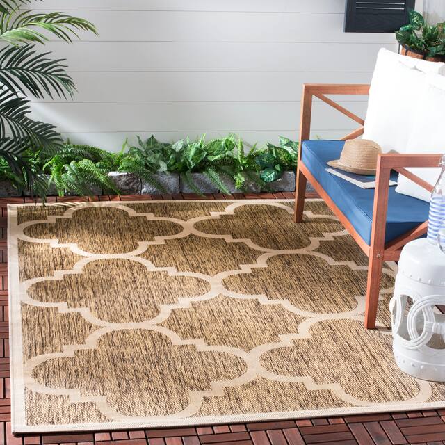 SAFAVIEH Courtyard Maryanne Indoor/ Outdoor Waterproof Patio Backyard Rug - 6'7" x 9'6" - Brown