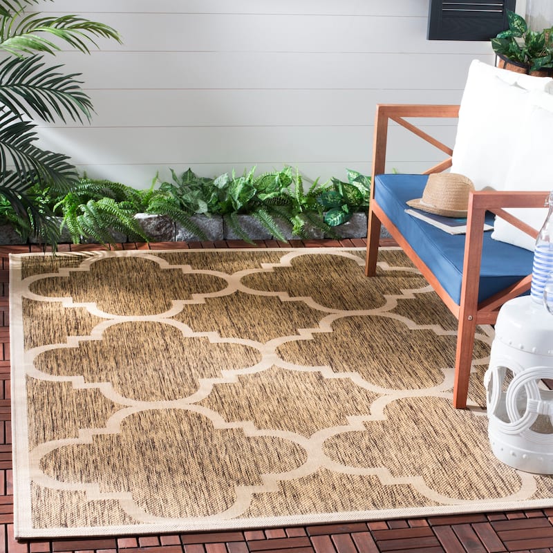 SAFAVIEH Courtyard Maryanne Indoor/ Outdoor Waterproof Patio Backyard Rug - 6'7" x 9'6" - Brown