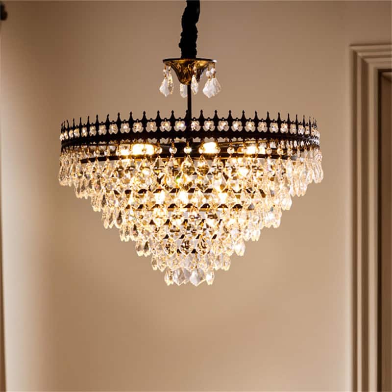 30/60CM Round Crystal Light Fixture with 3 Color Black Gold Crown Design Chandelier for Entryway, Living Room, Bedroom