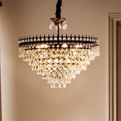 30/60CM Round Crystal Light Fixture with 3 Color Black Gold Crown Design Chandelier for Entryway, Living Room, Bedroom