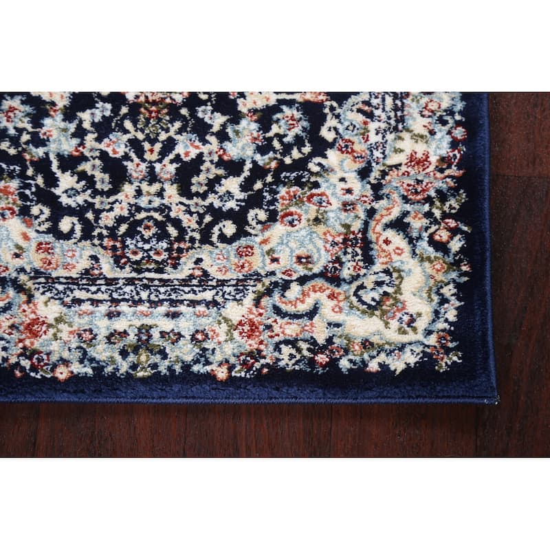 Navy Blue Floral Medallion Transitional Turkish Rug Oriental Carpet