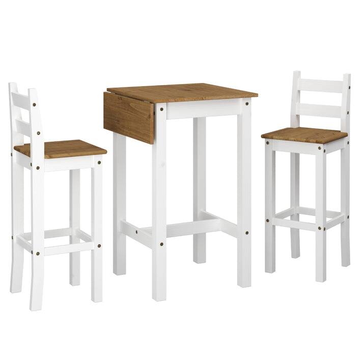 Wood Bar Height Dining Set of Drop Leaf Table and 2 Chairs Corona Collection | Furniture Dash