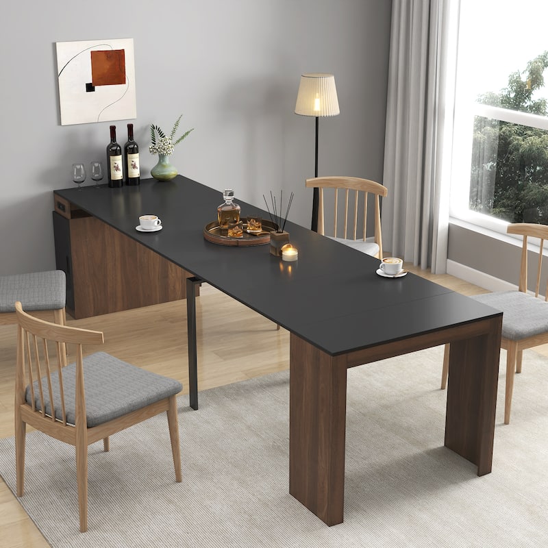 Roomfitters Modern Extendable Dining Table with Built-In Outlet, Multifunctional Expandable Console Table with Storage