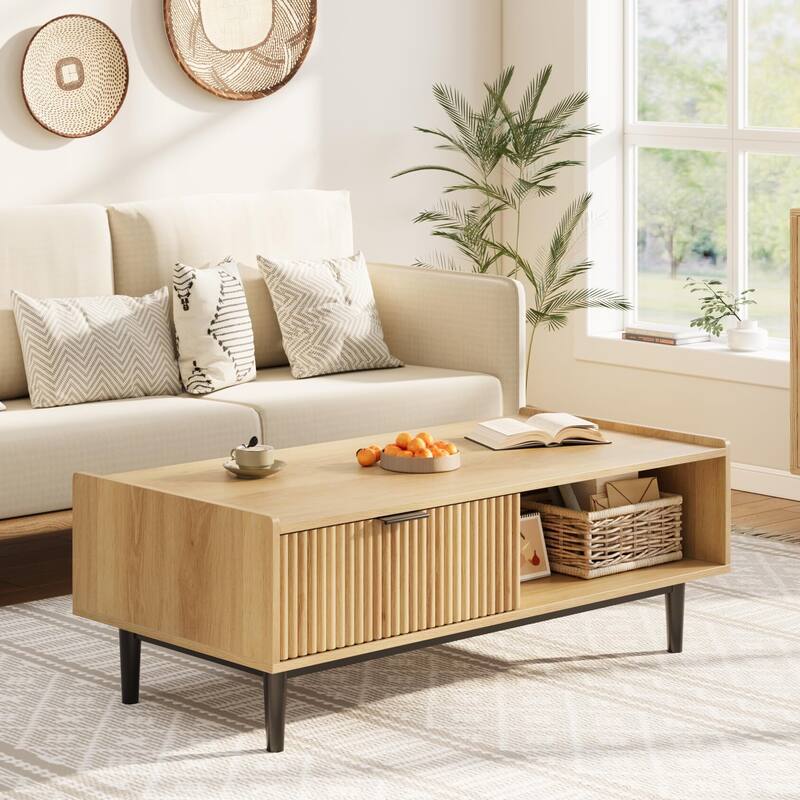 Center Table Fluted Coffee Table with Drawers