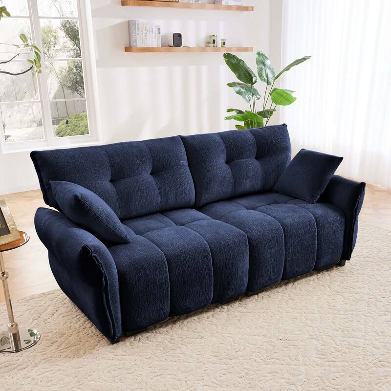 Modern 2-Seater Loveseats Sofa with Throw Pillow - Blue