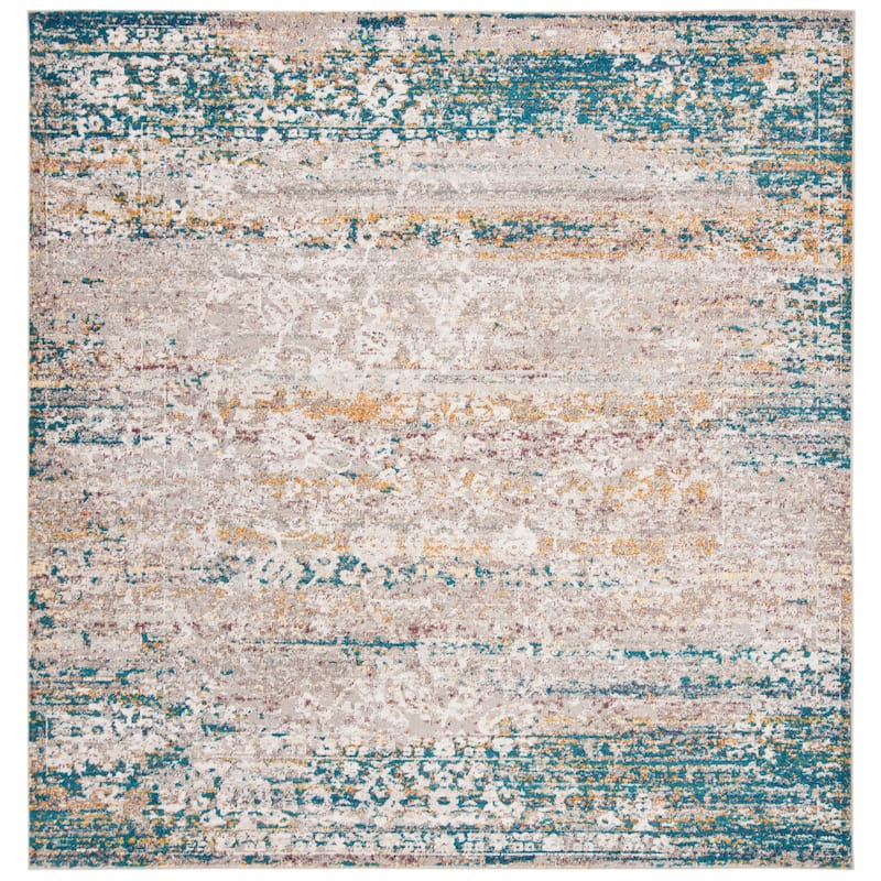 SAFAVIEH Aria Janos Vintage Boho Oriental Rug - 6'5" Square - Cream/Blue