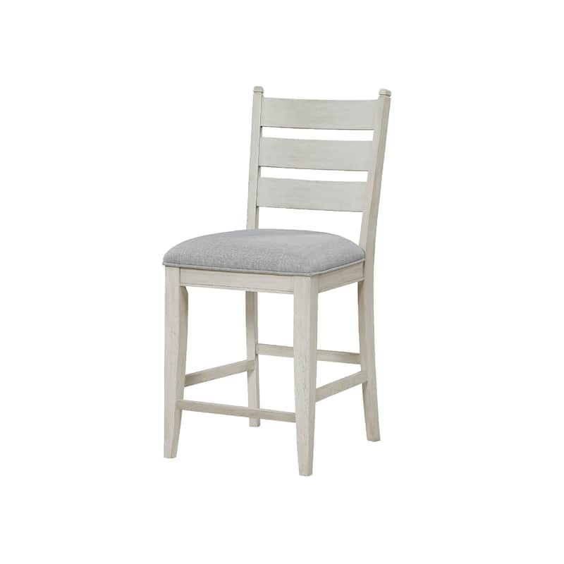 Wen Counter Height Chair Set of 2, Gray Fabric Seat, Weathered White