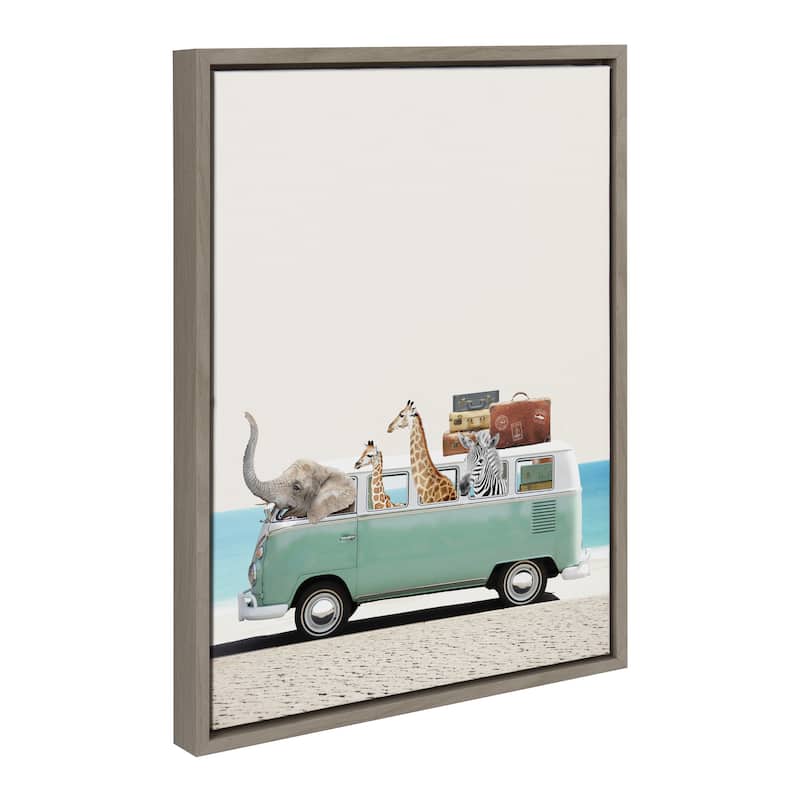 Kate and Laurel Sylvie Summer Animal Adventures Framed Canvas by July Art Prints - 18x24 - Grey