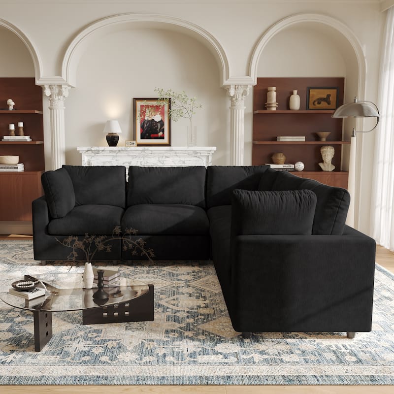 5 Seat L-Shaped Sectional Sofa chenille Fabric Upholstered Couch with Removable Cushions Modern Living Room Furniture
