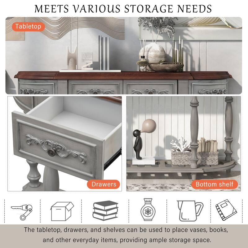 52" Classic Console Table with 4 Drawers & Open Shelf