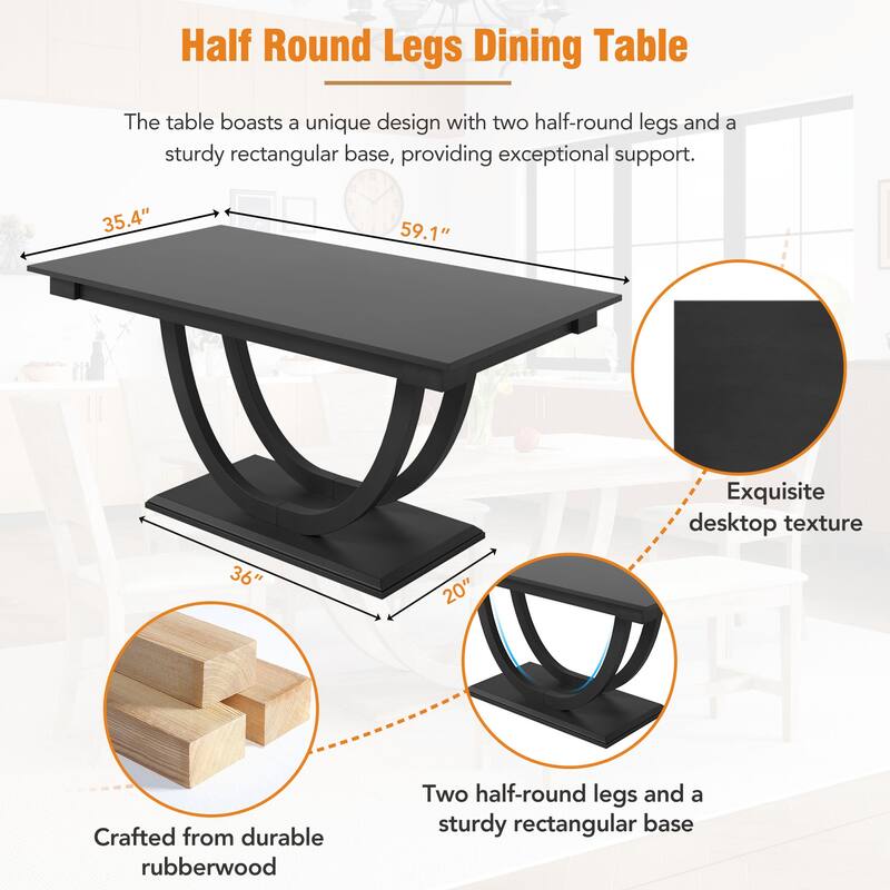 6Piece Wood Half Round Dining Table Set Kitchen Table Set with Long