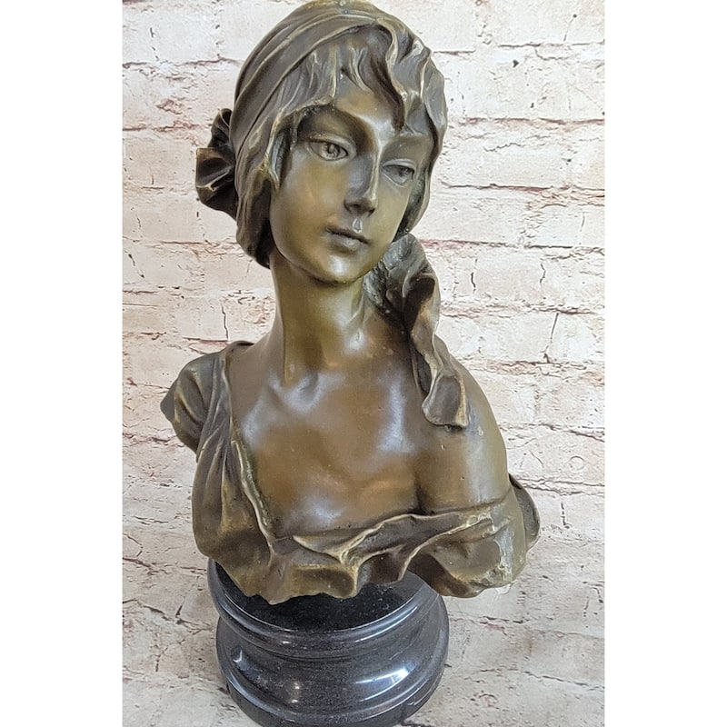 Milo “Maiden’S Gaze” – Elegant Bronze Female Bust Sculpture On Marble Base