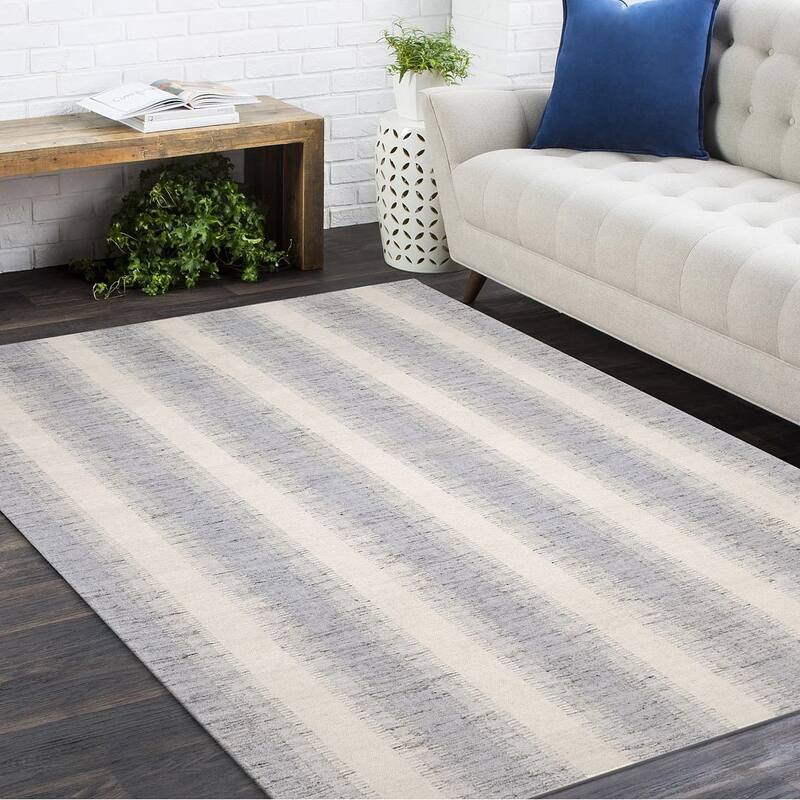 Overton Handmade Modern Contemporary Striped Area Rug - 8' x 10' - Gray