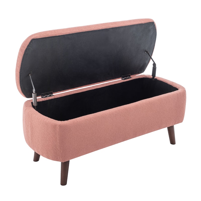 Porthos Home Celia Boucle Fabric Storage Bench with Rubberwood Legs