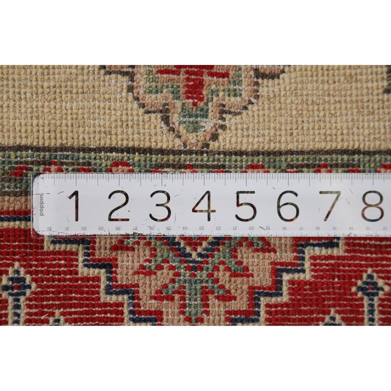 Hand Knotted Oriental 100% Wool Carpet Traditional Geometric Beige & Ivories Kazak Runner Rug - 12' 8'' X 2' 9''