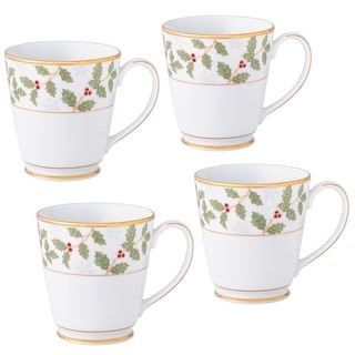 Noritake Holly & Berry Gold Set Of 4 Mugs, 12 oz.