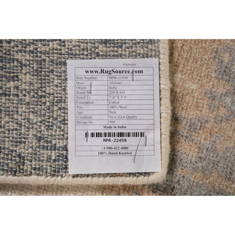 Abstract Modern Area Rug Hand-Knotted Beige Tribal Wool Carpet - 5'4"x 7'6"