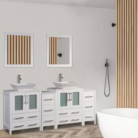 Vanity Art 72" Double Sink Bathroom Vanity Set with Engineered Marble Top and Free Mirror