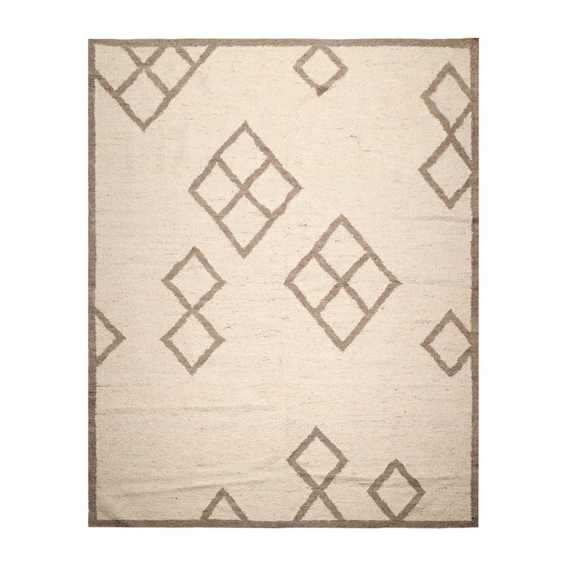 LoomBloom Beige Geometric Hand Woven Flatweave Wool Oriental Area Rug - 9' 5'' x 11' 10''