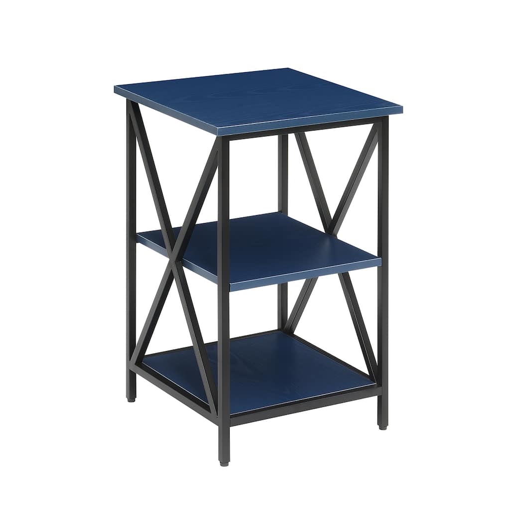 Three Tier End Table with Sleek Metal Frame, Open Shelves and Ample Storage for Display or Everyday Essentials - 15.75