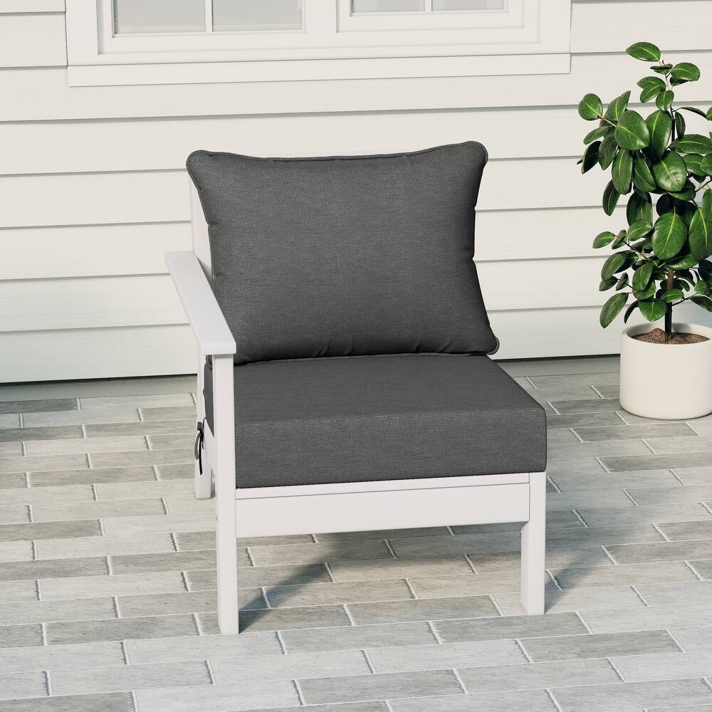 Birchwood All Weather HDPE Outdoor Patio Deep Seating White Left Arm Facing Chair With Cushions (1-Piece)