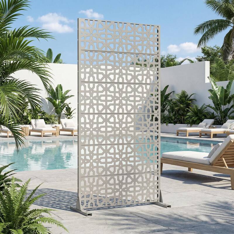 Dovelina 72'' x 47'' Privacy Metal Screen Fence Panel - Grey - 72"x35"