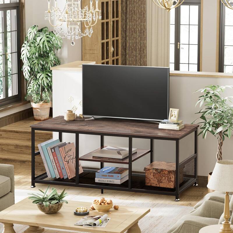 VECELO Industrial TV Stand for Televisions up to 80 Inch,70" Entertainment Center with Open Storage Shelves,Console Table