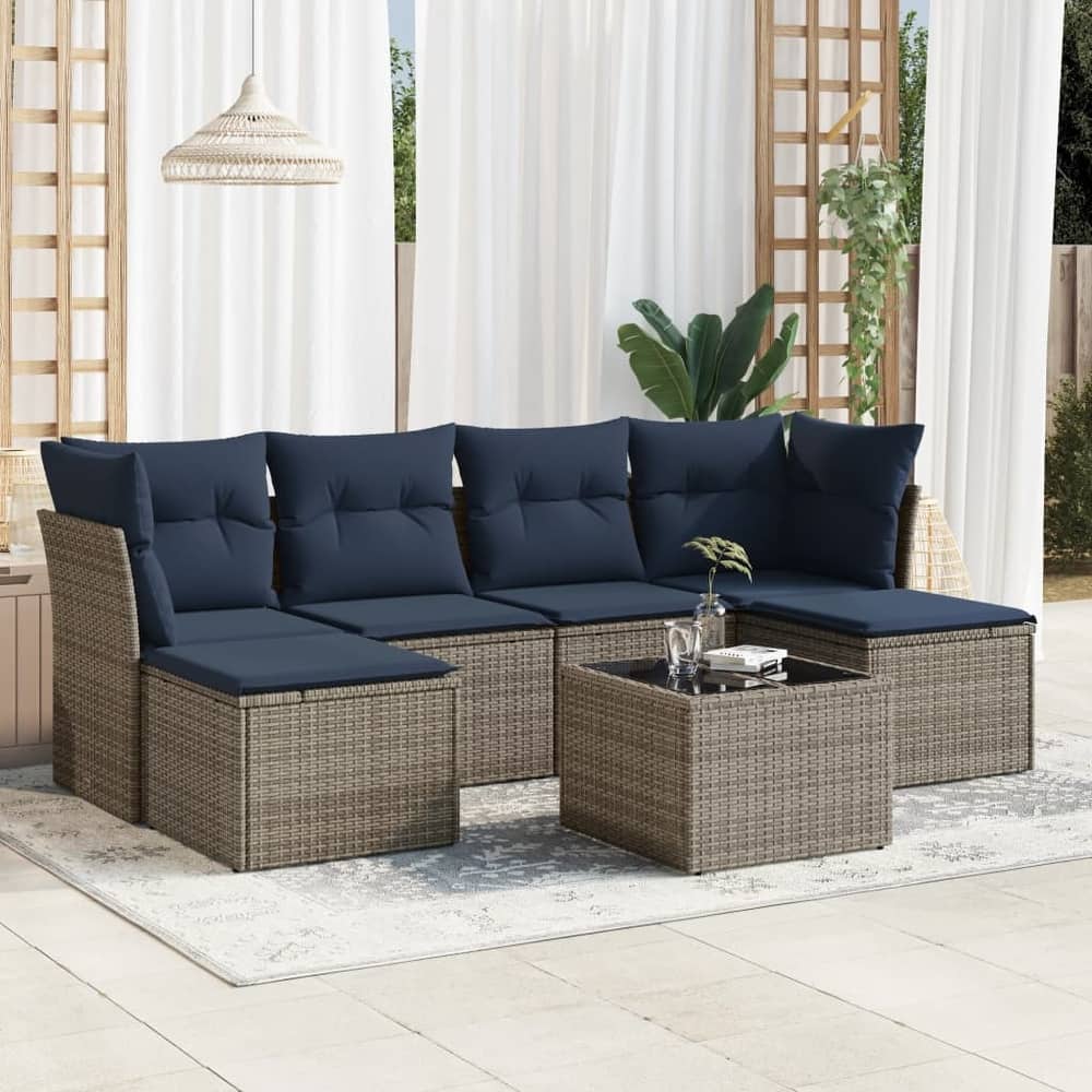 vidaXL 6/7 Piece Patio Sofa Set with Cushions Black/Brown/Gray Poly Rattan