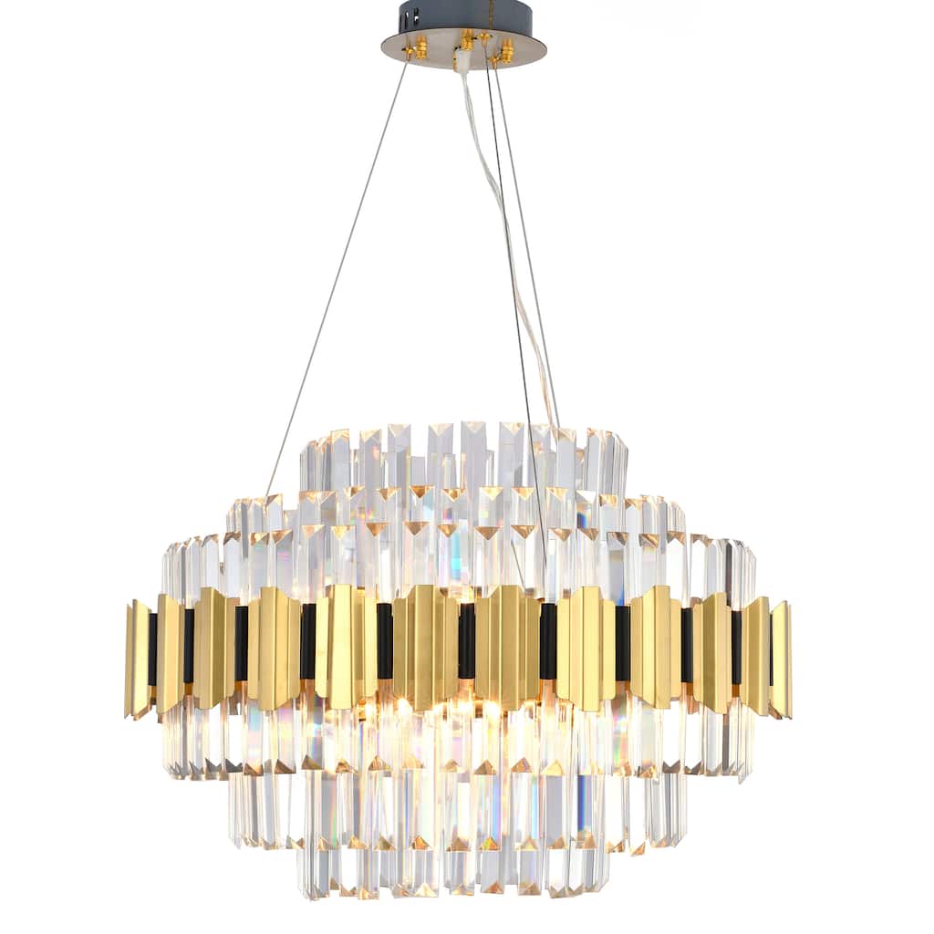 18 Light Gold Chandelier With Clear Crystal Accents