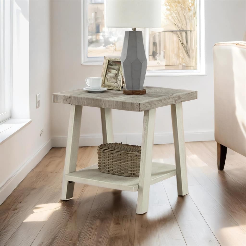 Contemporary Replicated Wood Shelf End Table