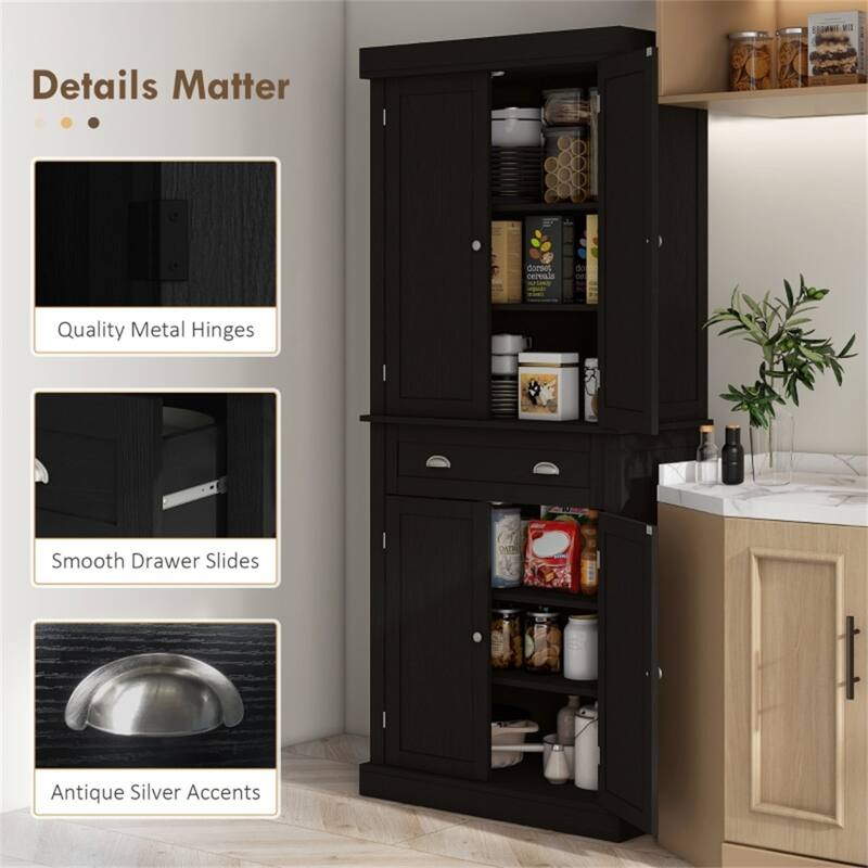 Wood Grain Pantry Cabinet with Drawer and Adjustable Shelves - 30" W x 16" D x 72" H