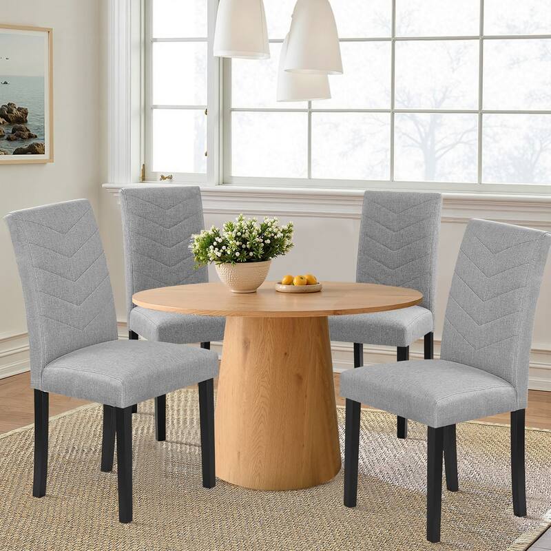 Javlergo 2/4/6 Piece Upholstered Dining Chairs Set with High Back and Wooden Legs Fabric Parson Chairs for Kitchen Living Room - Set of 4 - Grey