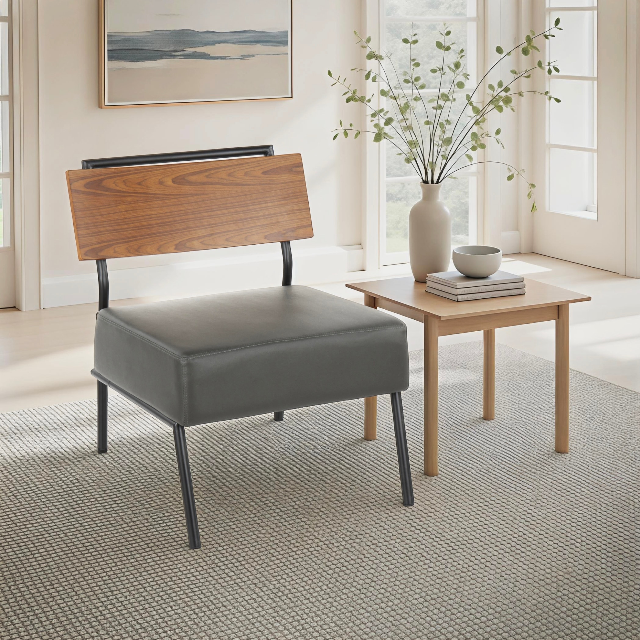 Copper Grove Ahrensburg Faux Leather and Walnut Wood Accent Chair