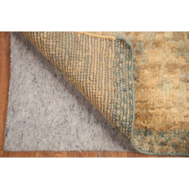 Hand Knotted Oriental Jute Carpet Modern Abstract Yellow & Gold Moroccan Area Rug - 3' 0'' X 2' 0''