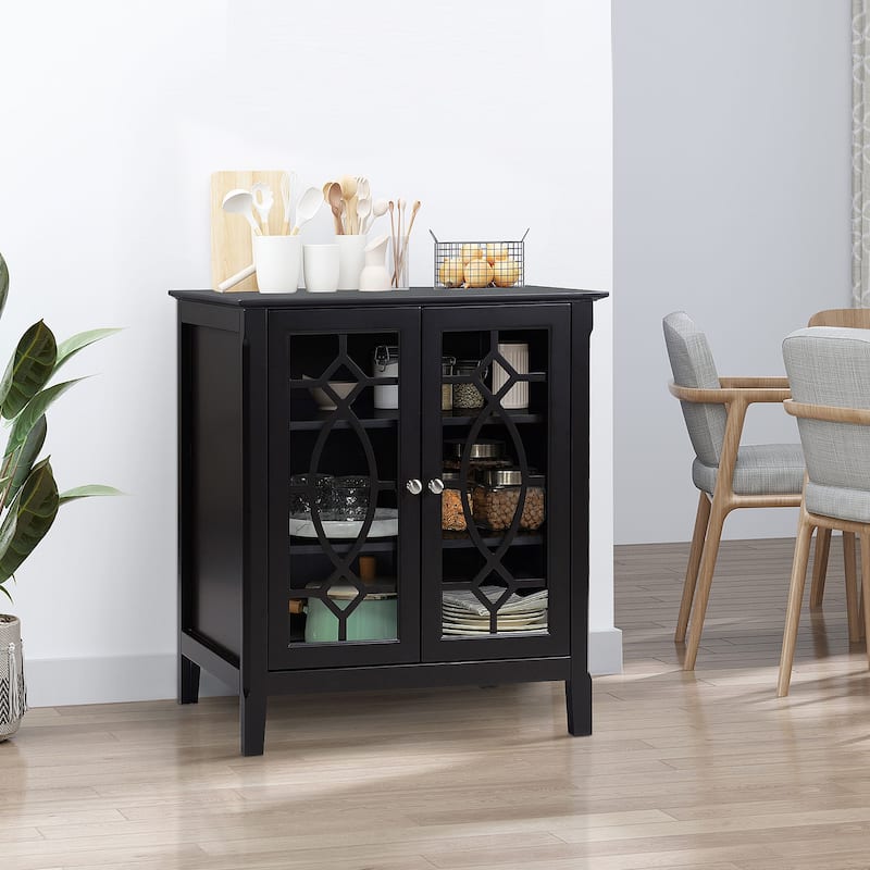 Sideboard Buffet Cabinet, Kitchen Storage Cabinet, Double Glass Door Accent Cabinet with Adjustable Shelves