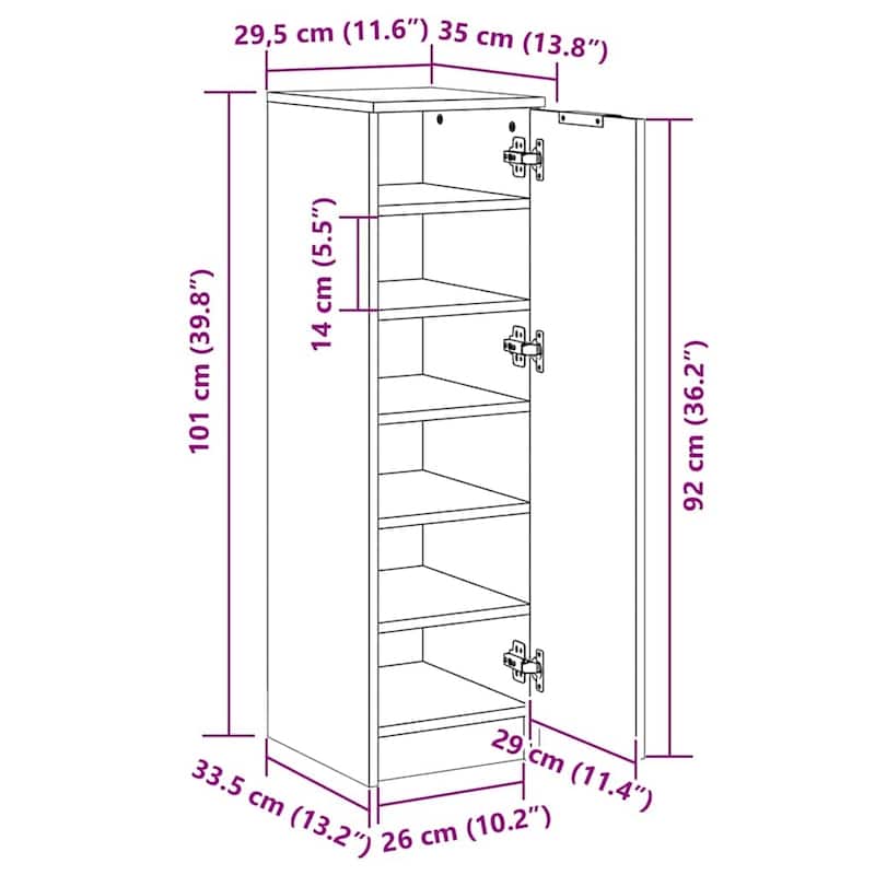 vidaXL Shoe Cabinet Engineered Wood Medium Shoe Cabinet - 13.8 x 11.8 x 39.4 in