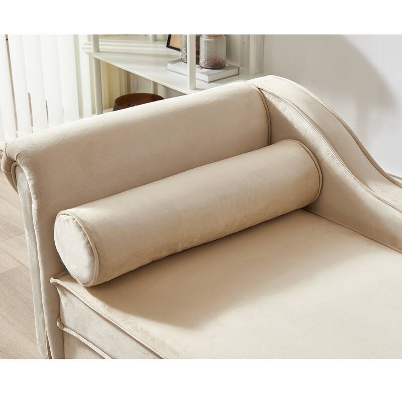 Beige Modern 60.6" Velvet Upholstered Chaise Lounge Chair with Metal Legs and Storage