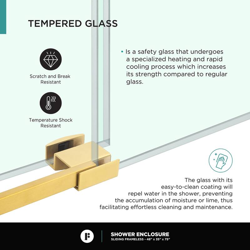 Fine Fixtures Frameless Shower Enclosure Sliding Shower Glass Door - Tempered Glass
