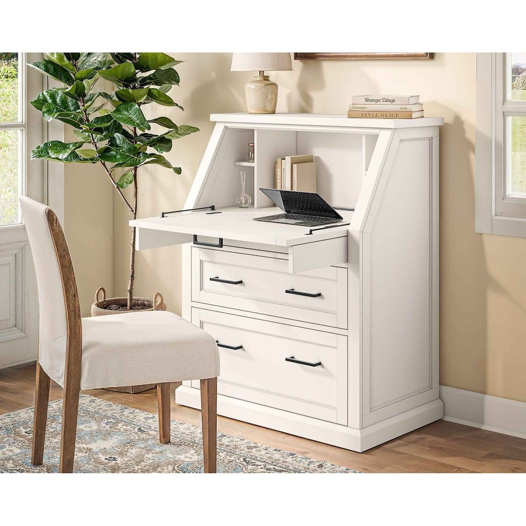 Abby Modern Wood Drop-Lid Secretary Desk - White