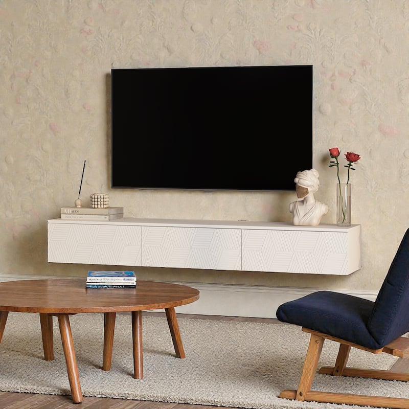 67" Floating TV Stand Wall Mounted with 16 Color LED Lights, Modern TV Cabinet for 55-65 Inch TVs, 100 lb Capacity