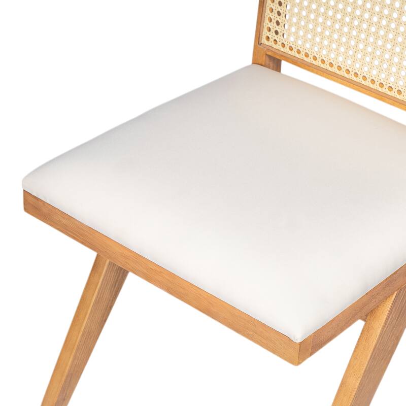 Dining Chairs Set of 2, Ergonomic Upholstered Kitchen Side Chairs, Accent Chairs with Rattan Backrest & Solid Wood Legs