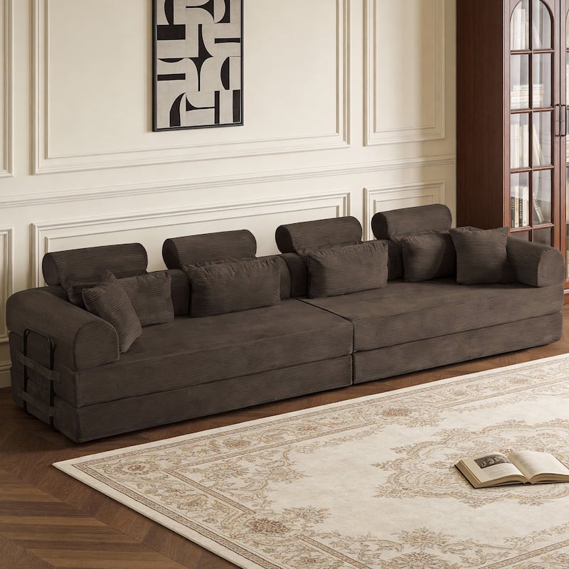 L shape Modular Sectional Sofa, Compressed Sectional Sofa Corduroy Couch, Unfold into a bed, Comfy Compressed Sofa Couch